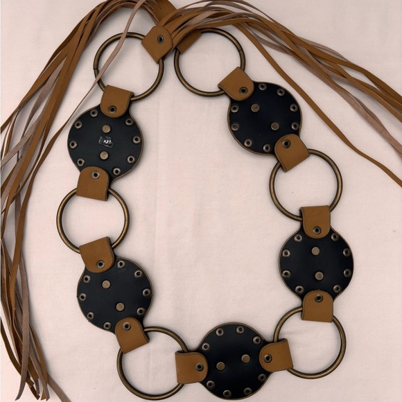 Tan Faux Leather Belt with Fringe and O-Ring Buckle - Picture 5 of 11